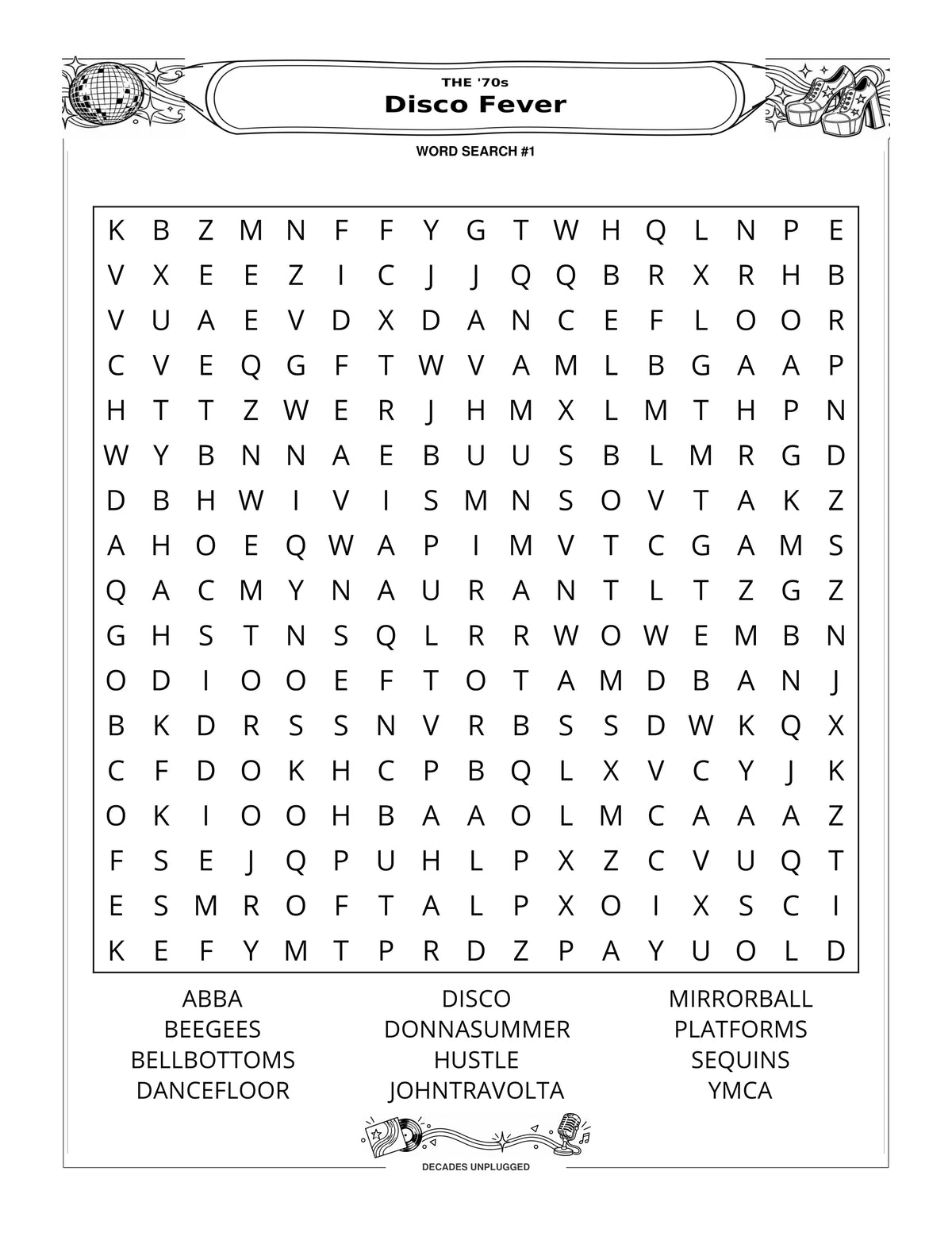 Decades Unplugged - Word Search