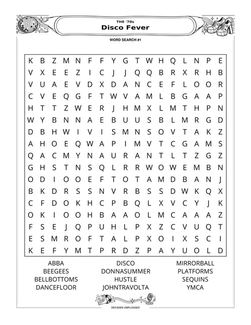 Decades Unplugged - Word Search