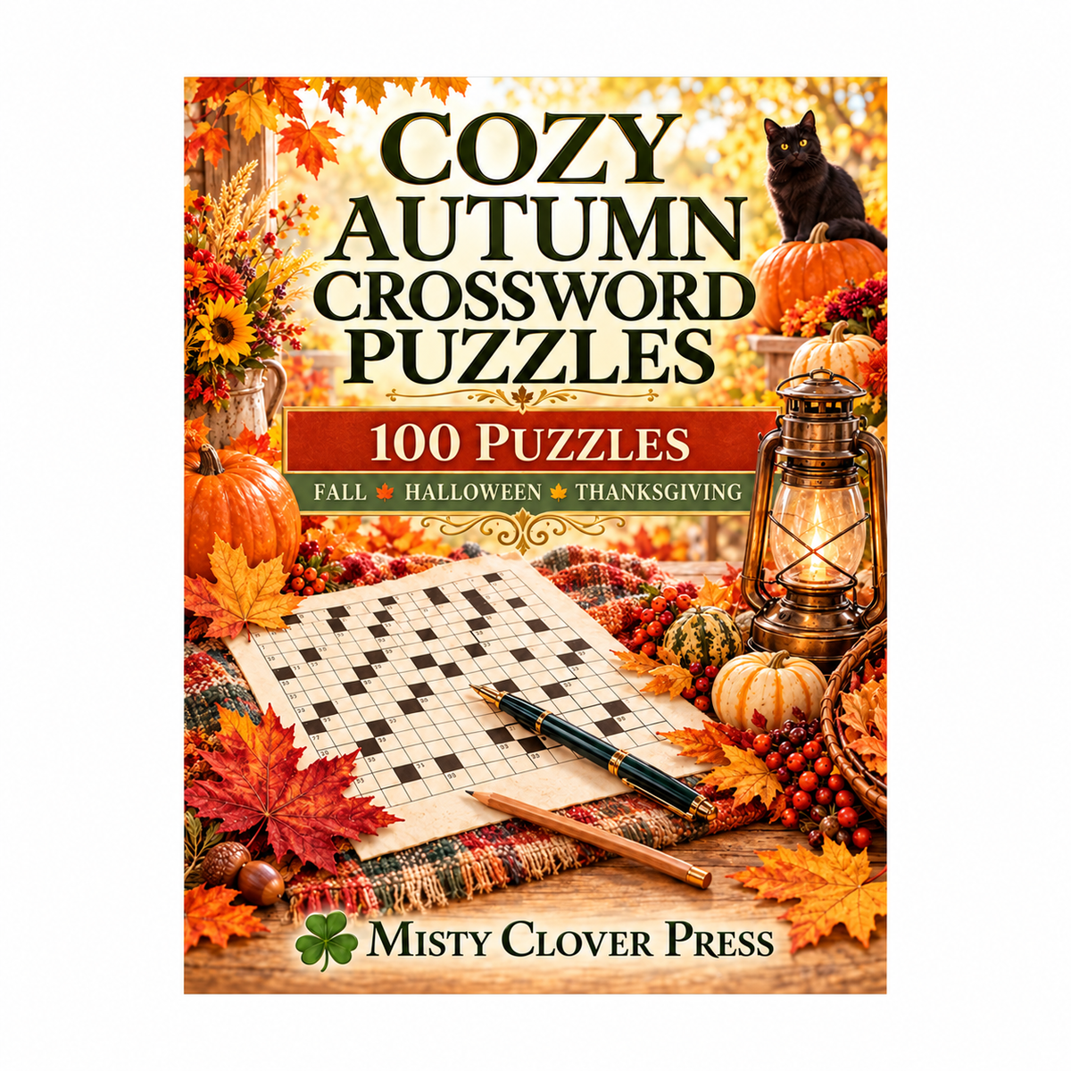 Cozy Autumn Crossword Puzzle Book (Paperback) — Misty Clover Press cover